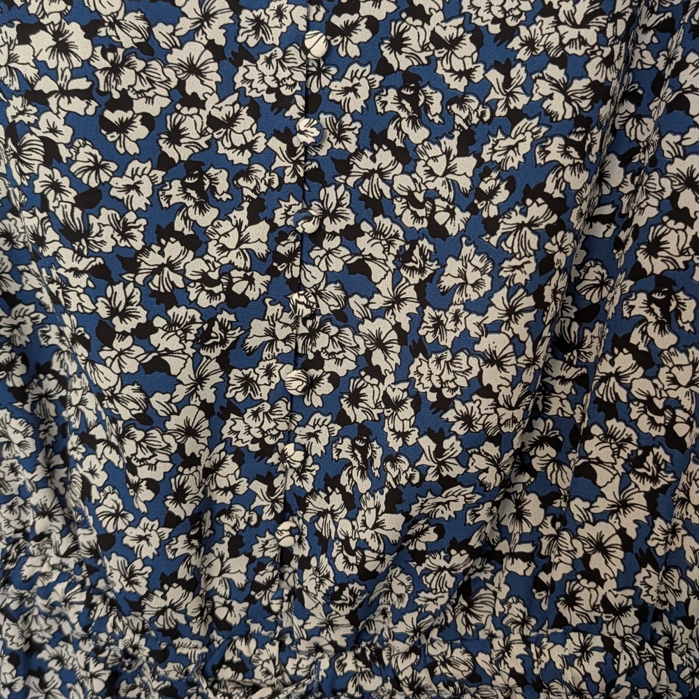Dalia Blue and White Floral Wrap Long-Sleeve Dress - Picture 2 of 5